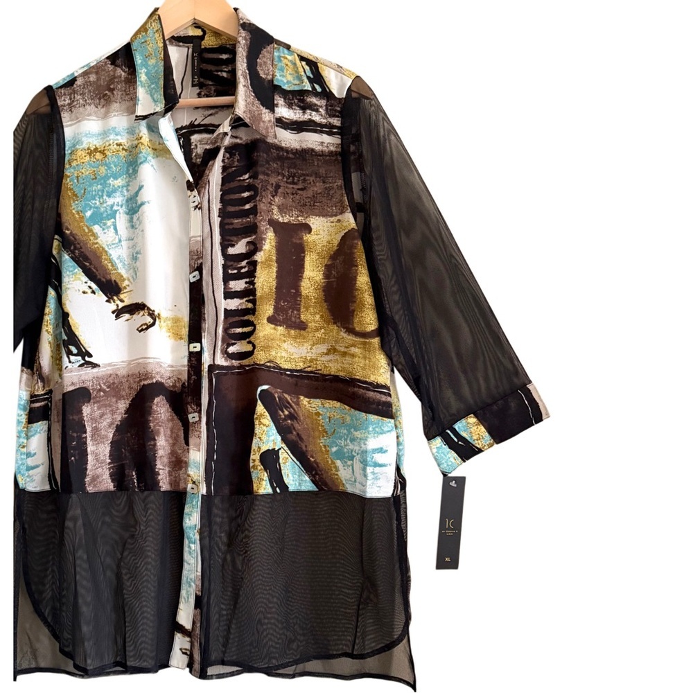IC By Connie K Multicolored Artsy Art-To-Wear Semi-Sheer Chiffon Tunic Sz XL NWT - Picture 5 of 10